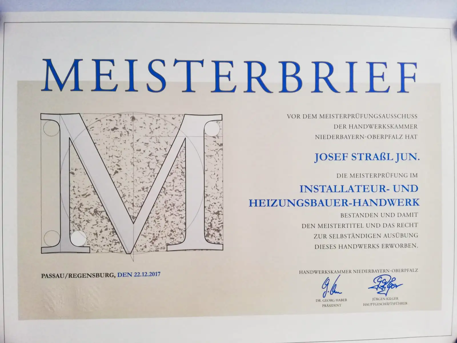 Josef Straßl Junior Meisterbrief